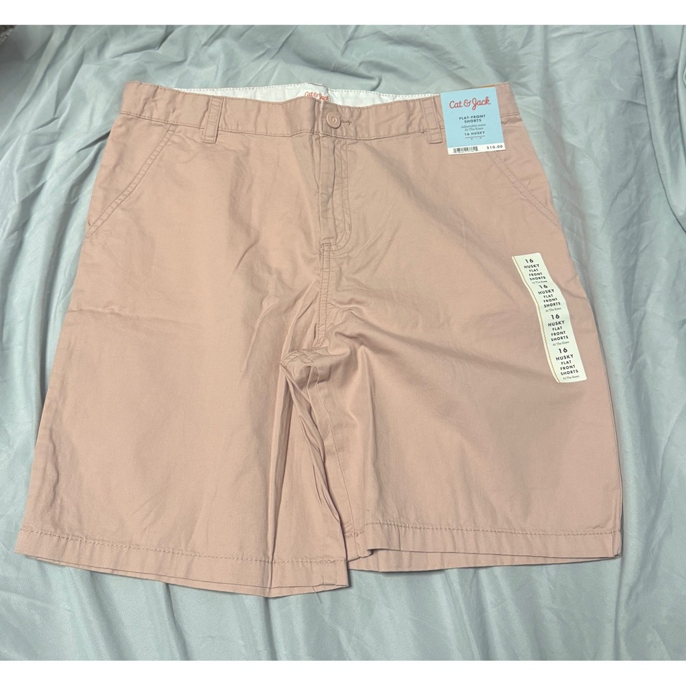 Cat & Jack Boys Pink Flat Front Chino Shorts Size 16 Husky Adjustable Waist